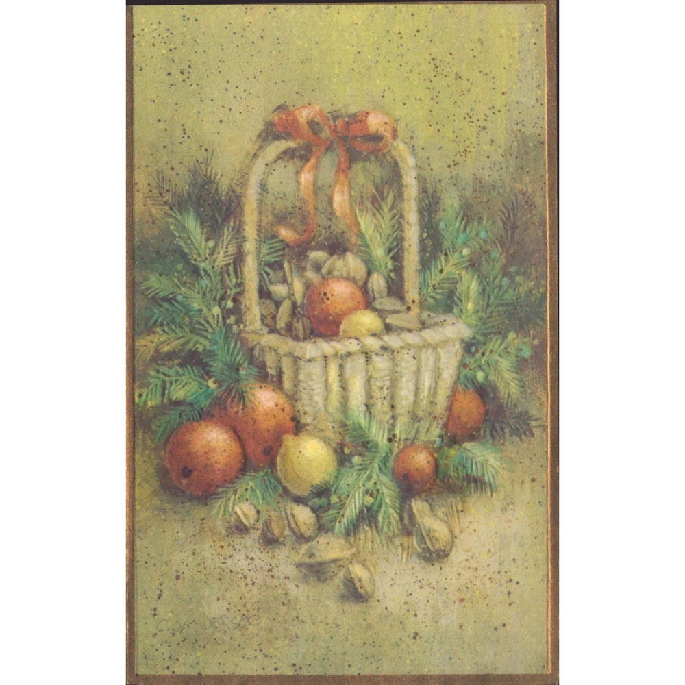Vintage Hallmark Christmas Greeting Card Fruit Basket Still Life Used